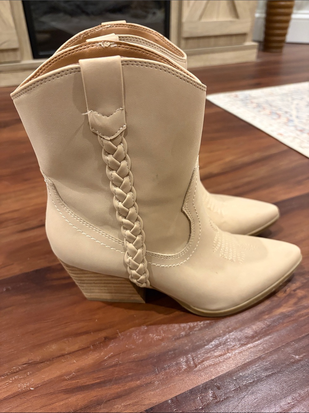 Dolce Vita Women's Cream Braided Western Ankle Boots